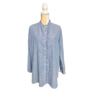 Trovata Helena Blue Striped Ruffle Blouse